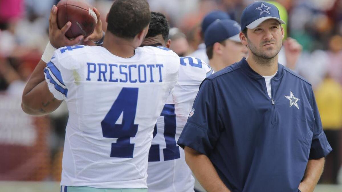 Dallas Cowboys rookie quarterback Dak Prescott (4) will start against the Philadelphia Eagles Sunday as veteran Tony Romo remains sidelined with a fractured bone in his back for the seventh straight game.