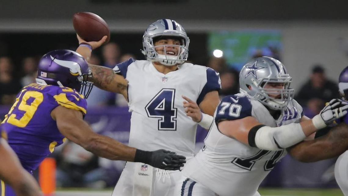 Cowboys quarterback Dak Prescott completed 12 of 18 passes for 139 yards and a touchdown, but he showed typical poise in crucial situations to help spark a hard-fought victory Thursday.