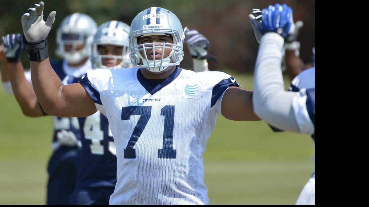 
La'el Collins (71) could compete for the starting left guard job after working at right tackle last week.

