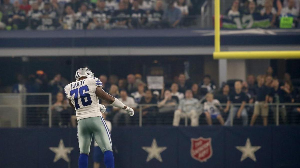 Dallas Cowboys defensive end Greg Hardy likes to dance to the music over the stadium speakers.