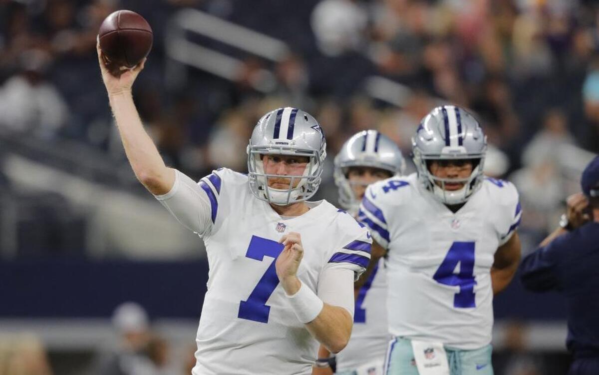 Cowboys quarterback Cooper Rush completed 12 of 13 passes or 115 yards and two touchdowns Saturday night against the Raiders at AT&T Stadium.