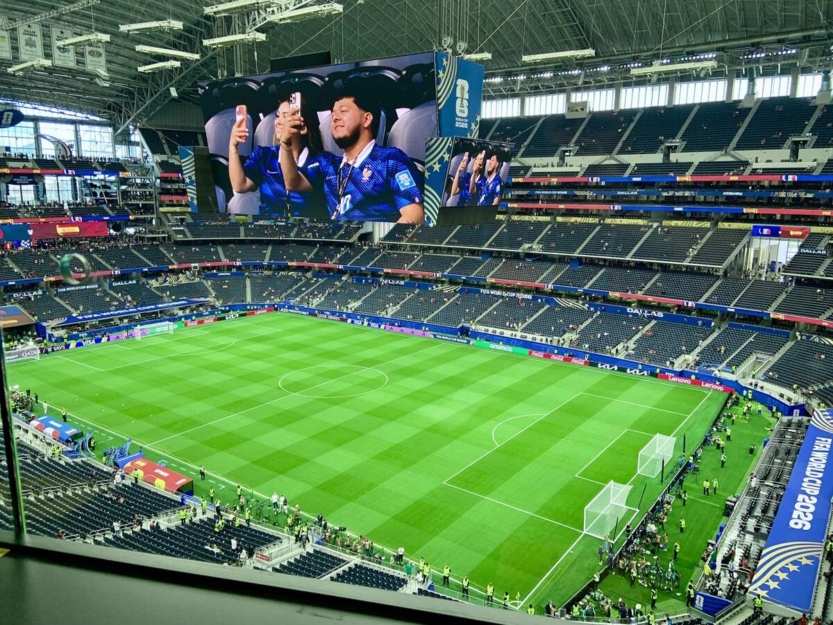 AT&T Stadium two hours before the start of the FIFA World Cup semifinal between France and Spain on Tuesday, July 14, 2026, in Arlington.