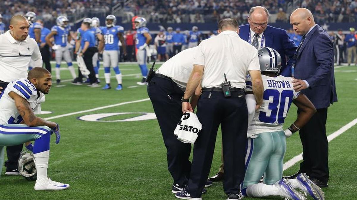 Dallas Cowboys cornerback Anthony Brown was injured against Detroit Monday night.