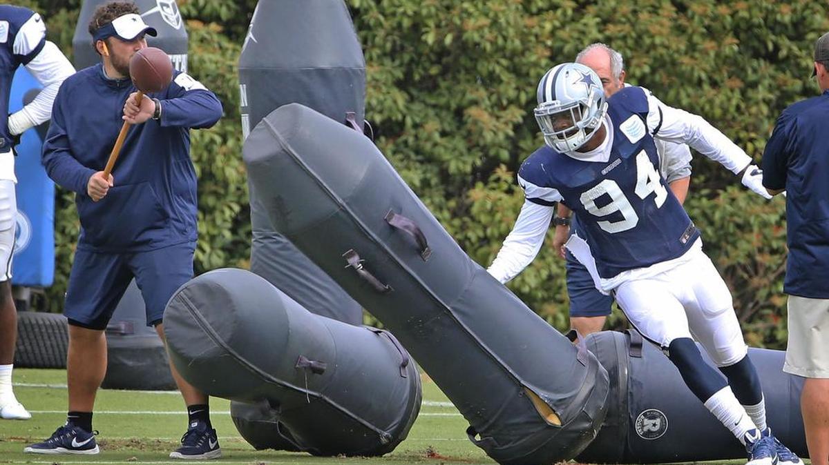 Cowboys rookie defensive end Randy Gregory (94) is back physically but has struggled mentally since returning from a high ankle sprain two weeks ago. But he is coming off his best practice on Wednesday.