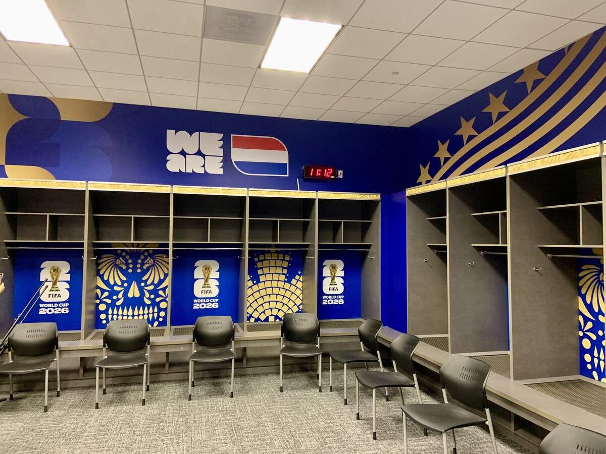 The locker room for the Netherlands at AT&T Stadium in advance of the World Cup on Wednesday in Arlington