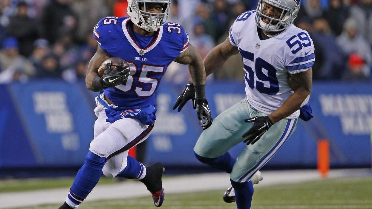 Bills running back Mike Gillislee leaves Cowboys linebacker Anthony Hitchens behind on the way to a 50-yard touchdown run to clinch Sunday’s victory. Buffalo rushed for 236 yards on 40 carries.