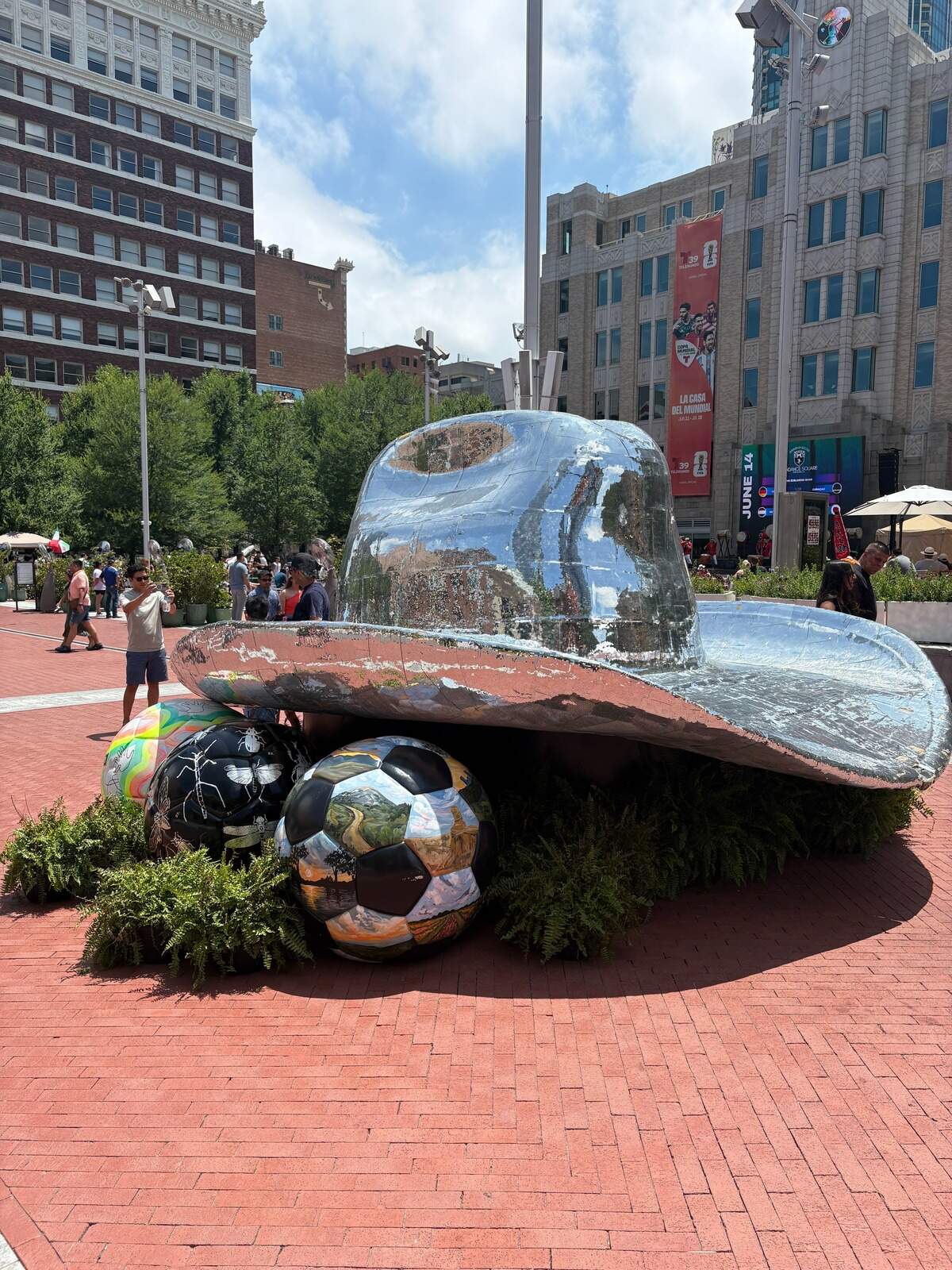 Fans gather in Sundance Square for a World Cup watch party during the Japan-Netherlands game on Sunday, June 14, 2026, in Fort Worth.
