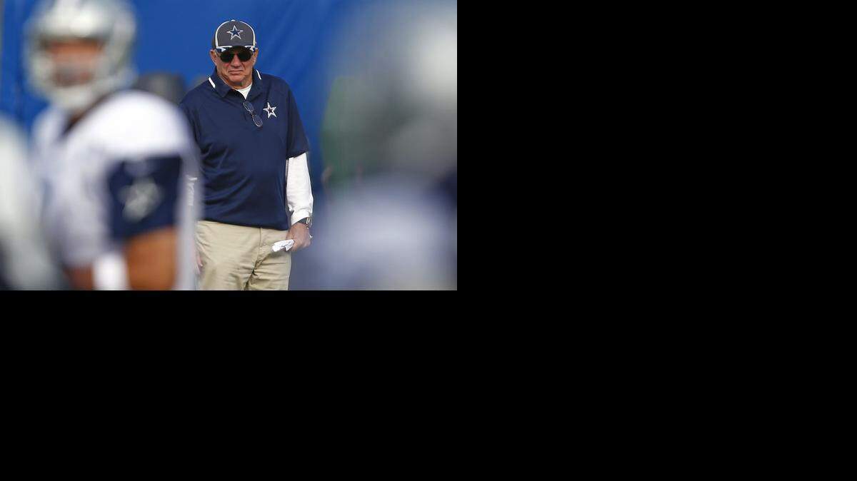 
Dallas Cowboys owner and general manager Jerry Jones watches practice from the sidelines during Dallas Cowboys Summer Training Camp last August in Oxnard, Calif.
