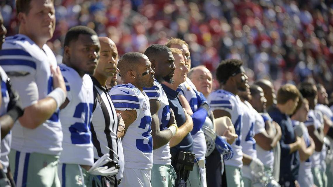 The national anthem is still an issue with the Dallas Cowboys and owner Jerry Jones.