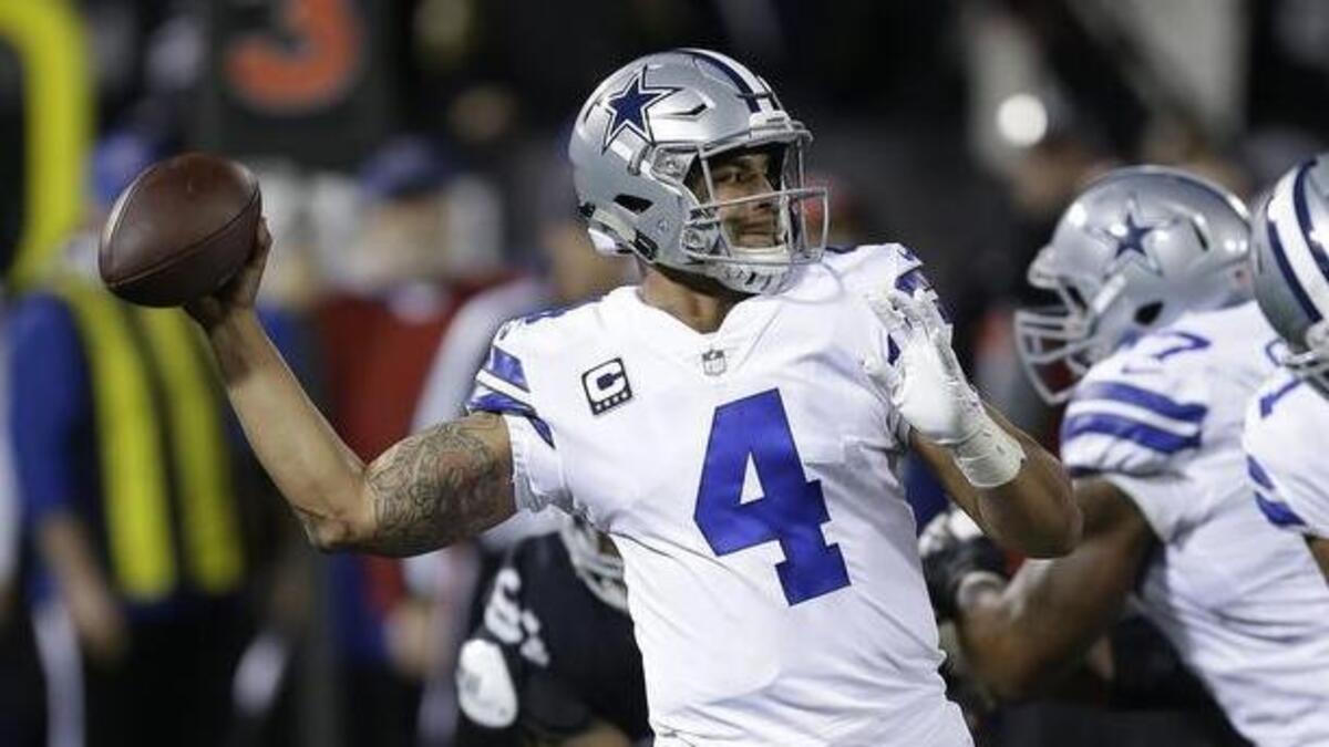 Cowboys quarterback Dak Prescott threw two interceptions Sunday against the Raiders, bringing his season total up to 11.