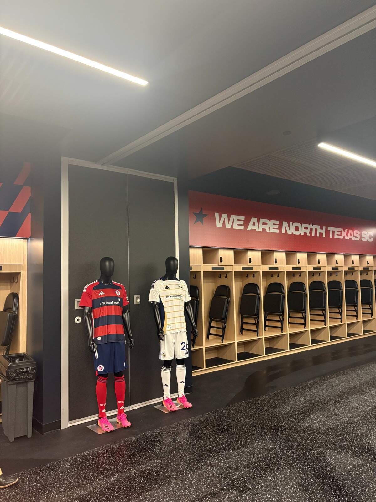 A locker room at Texas Health Mansfield Stadium on Wednesday, July 1, 2026, in Mansfield.