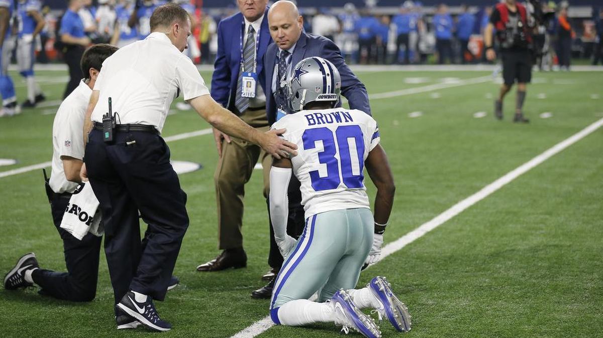 Cowboys rookie cornerback Anthony Brown (30) left early with a concussion, but he played long enough to draw a 15-yard roughing penalty and subsequent fine from the NFL.