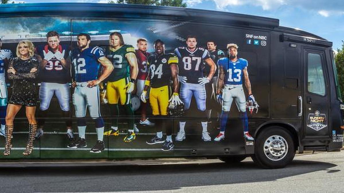 NBC’s Sunday Night Football bus will make a stop in Fort Worth Friday. The bus trip is part of the promotion for Sunday’s game between the Dallas Cowboys and Philadelphia Eagles at AT&T Stadium in Arlington.