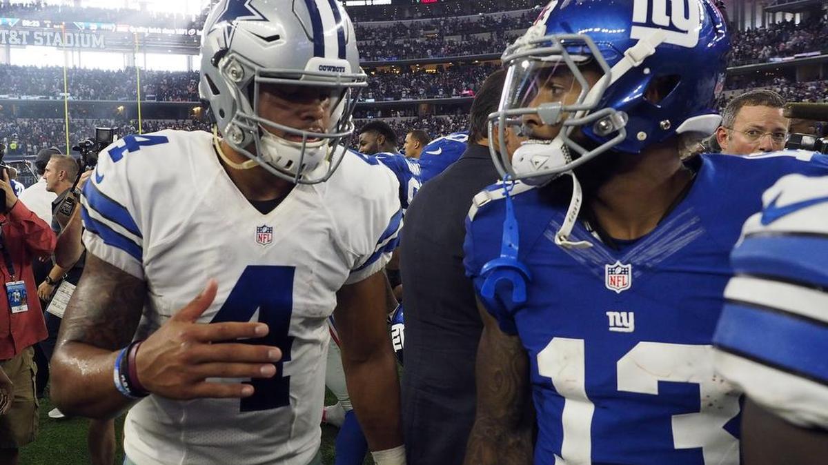 Cowboys quarterback Dak Prescott (4) and Giants receiver Odell Beckham (13) share a mutual respect.
