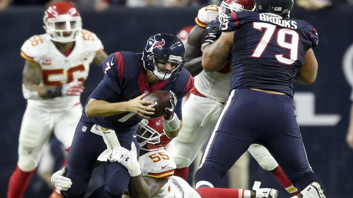 Texans quarterback Brian Hoyer had a nightmarish day against the Chiefs, completing 15 of 34 passes for 136 yards with no touchdowns, four interceptions, a 15.9 passer rating, two fumbles and a fumble lost.