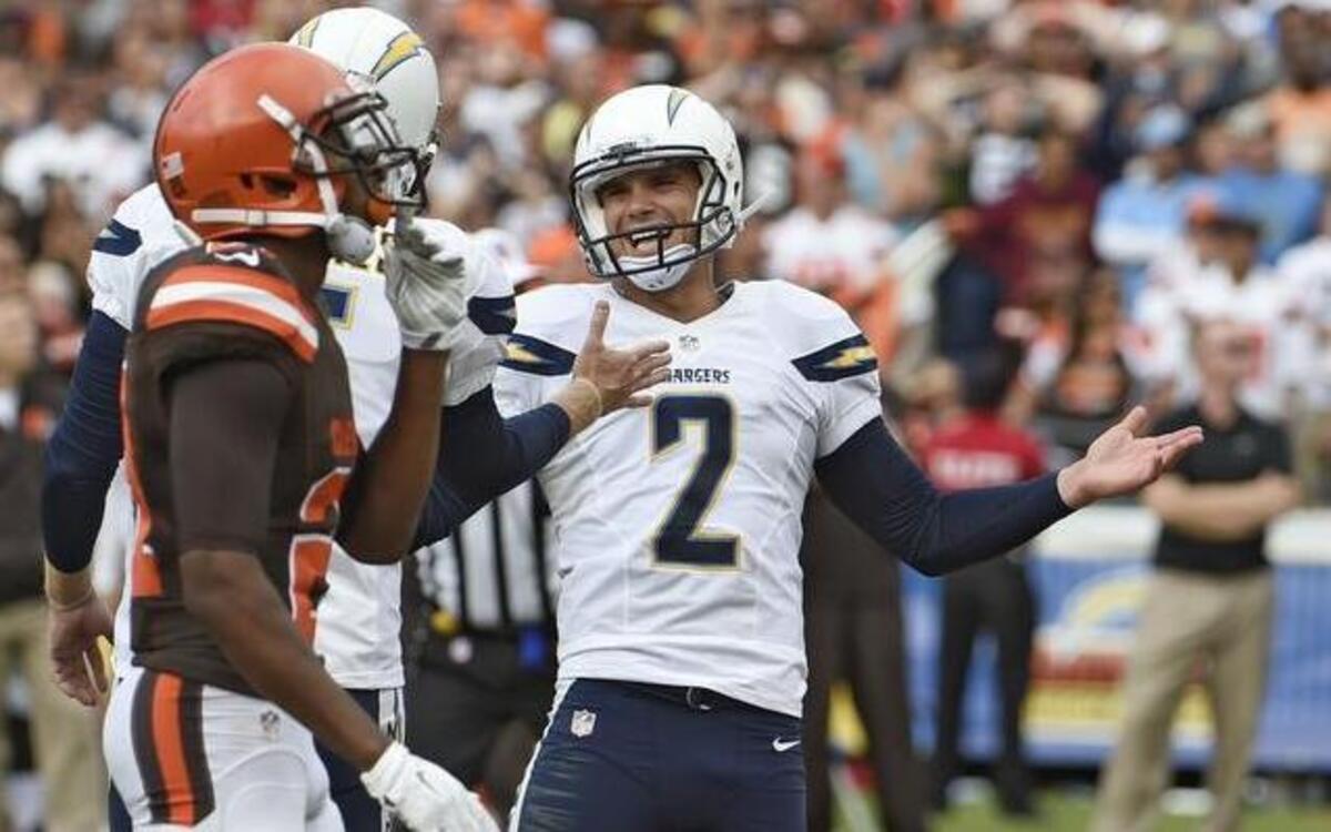 San Diego Chargers kicker Josh Lambo celebrates his game-winning field goal against the Cleveland Browns in October.