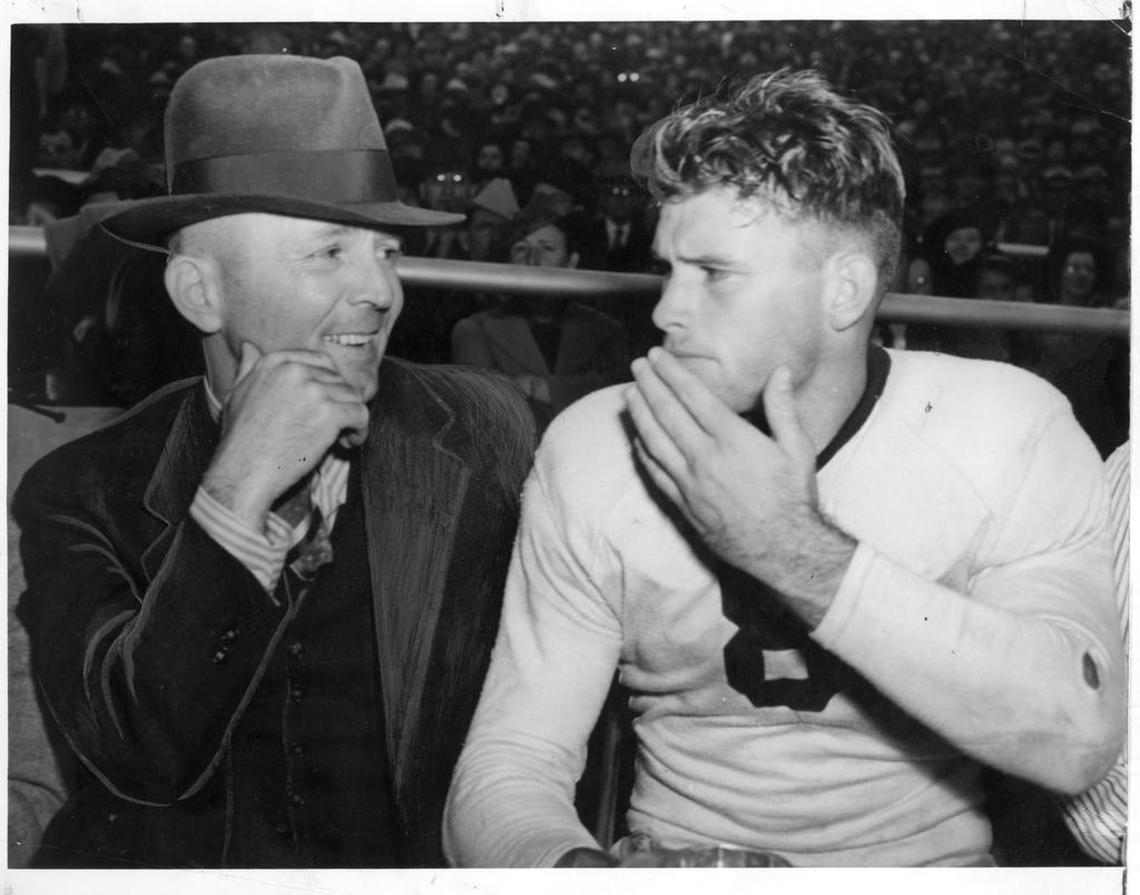 Coach Dutch Meyer and Heisman Trophy-winning quarterback Davey O’Brien led TCU to the national title in 1938.