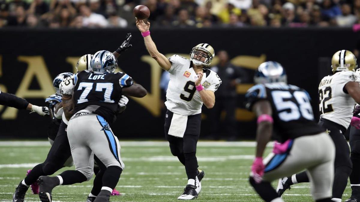 Saints quarterback Drew Brees passed for 465 yards and four touchdowns in a 41-38 duel against the Panthers on Oct. 16 in New Orleans. The two teams meet again at 7:25 p.m. Thursday in Carolina on CBS (KTVT/11 in Dallas/Fort Worth), NFL Network and Twitter.