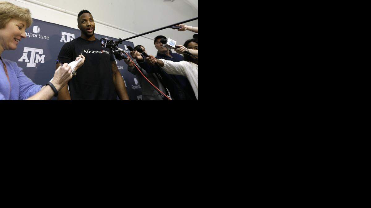 
Offensive lineman Cedric Ogbuehi had plenty to talk about during Texas A&M’s Pro Day on Wednesday in College Station. The NFL Draft is April 30-May 2.
