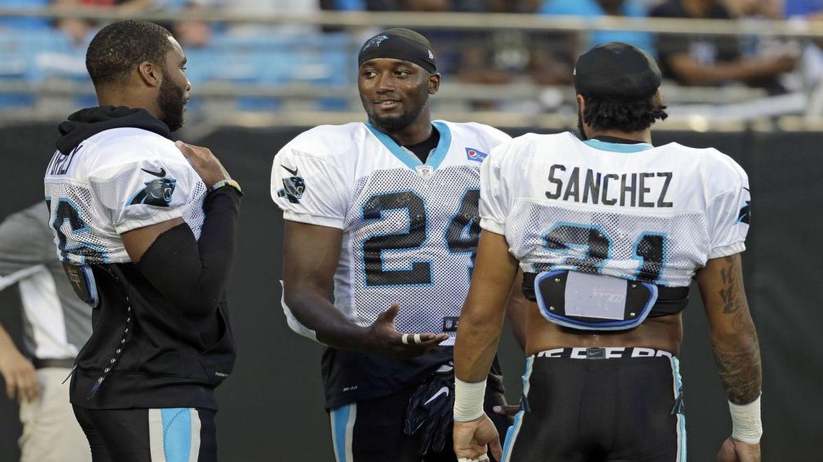 Rookie Zack Sanchez, right, is expected to join James Bradberry and Daryl Worley in the Carolina secondary Monday night against Tampa Bay.