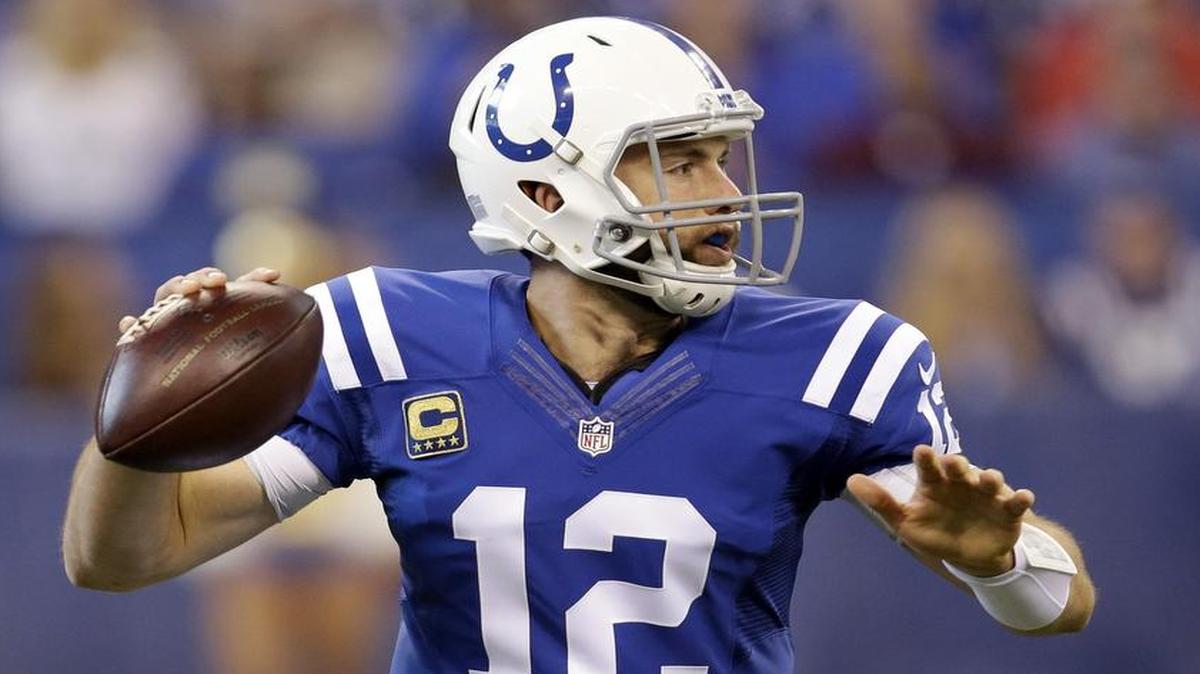 Colts quarterback Andrew Luck operates behind a line that usually gives him ample time to work in the pocket.