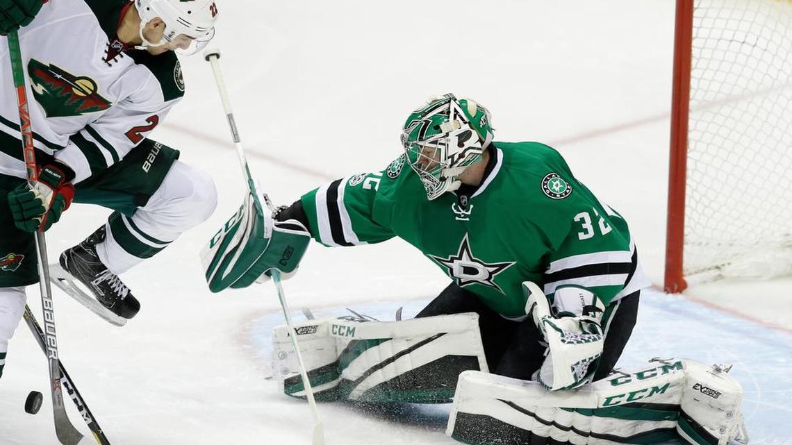 Dallas Stars goalie Kari Lehtonen came on in relief against the Minnesota Wild in an NHL hockey game in Dallas, Saturday Jan. 14, 2017. The Stars begin a three-game road trip with a game at noon Monday at the Buffalo Sabres. The telecast is on FSSW.