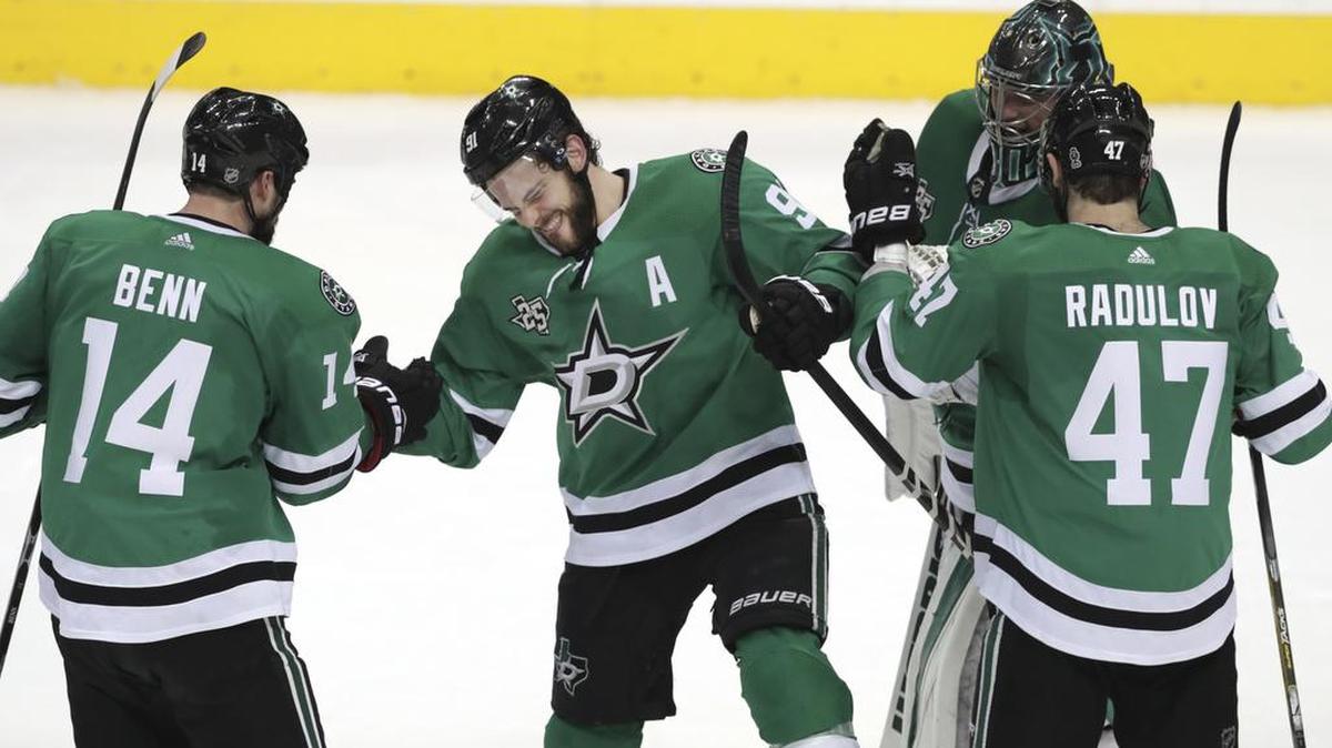 Dallas Stars Tyler Seguin, middle, Jamie Benn (14), Alexander Radulov (47) are in the NHL playoffs right now, but stuck in another late-season collapse they are vulnerable of missing the postseason again which would put GM Jim Nill’s job status in doubt.