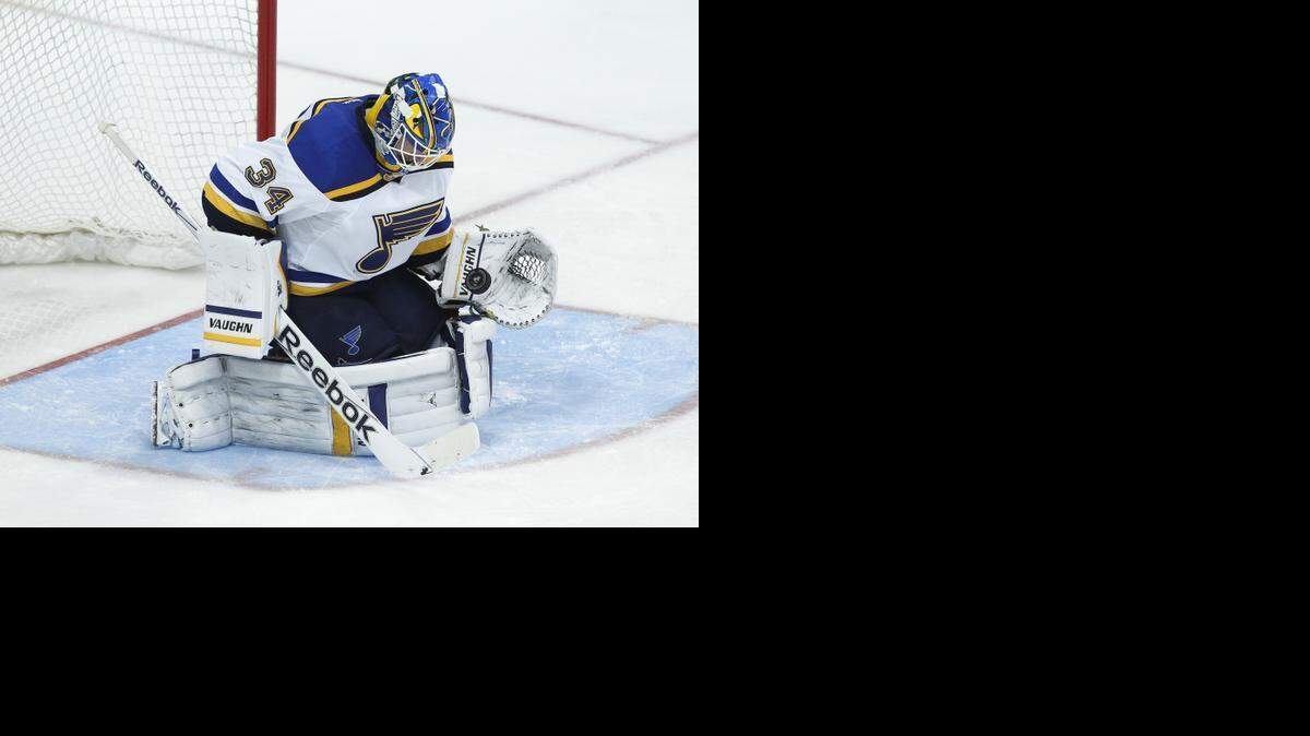 
Blues goalie Jake Allen makes one of his 28 saves Sunday against the Stars while recording his fourth shutout this season.


