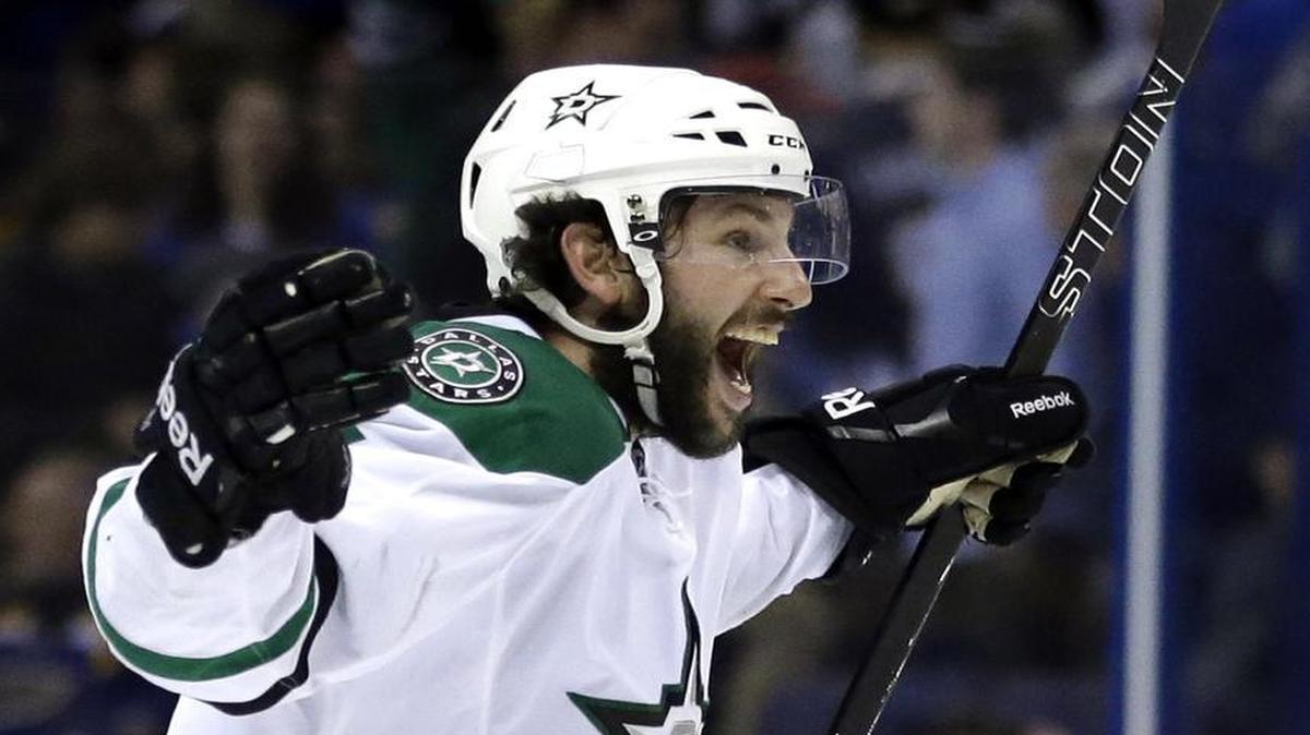 Defenseman Jason Demers celebrates after the Stars’ 3-2 overtime victory in St. Louis on Thursday night. Game 5 against the Blues is at noon Saturday at American Airlines Center in Dallas. The game will air on KXAS/5.