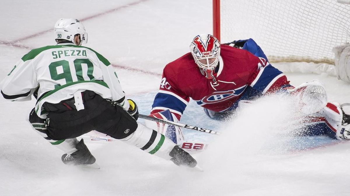 Stars forward Jason Spezza stops in front of Canadiens goaltender Ben Scrivens during the third period Tuesday. The Stars lost in overtime 4-3.
