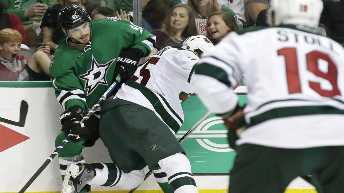 Stars center Tyler Seguin, left, returned to the ice Saturday after missing 11 games with a cut Achilles tendon, and could be more of a factor in Game 3 Monday.