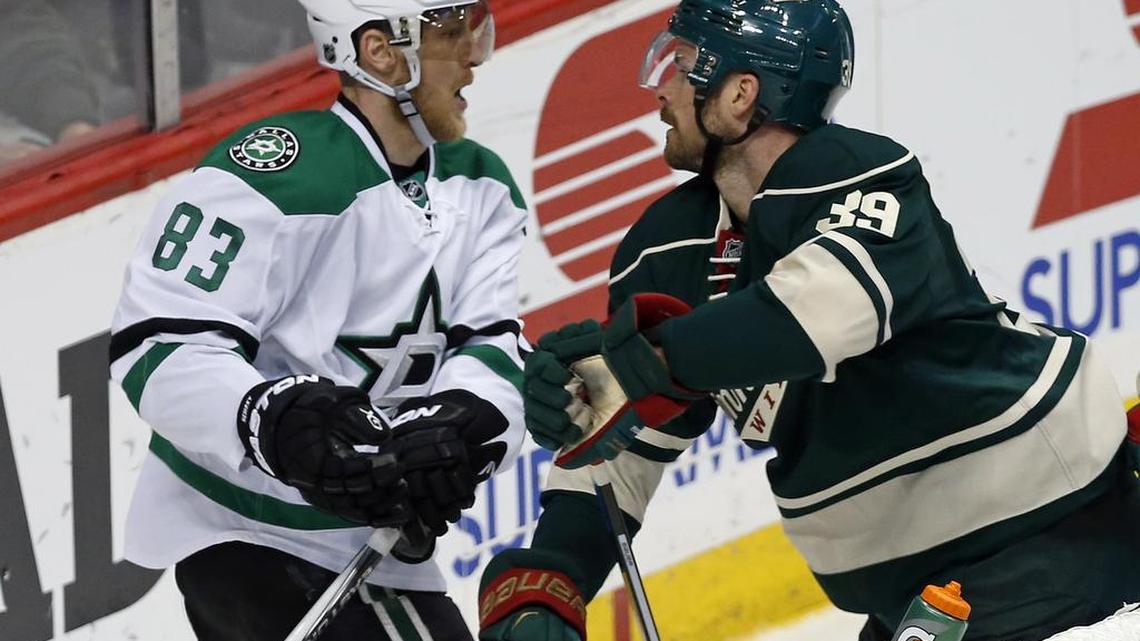 Dallas Stars’ Ales Hemsky, left, and Minnesota Wild’s Nate Prosser know the stakes of Friday’s potential series clincher starting at 8:30 p.m. at American Airlines Center. The Stars are a win away from moving on to the second round.