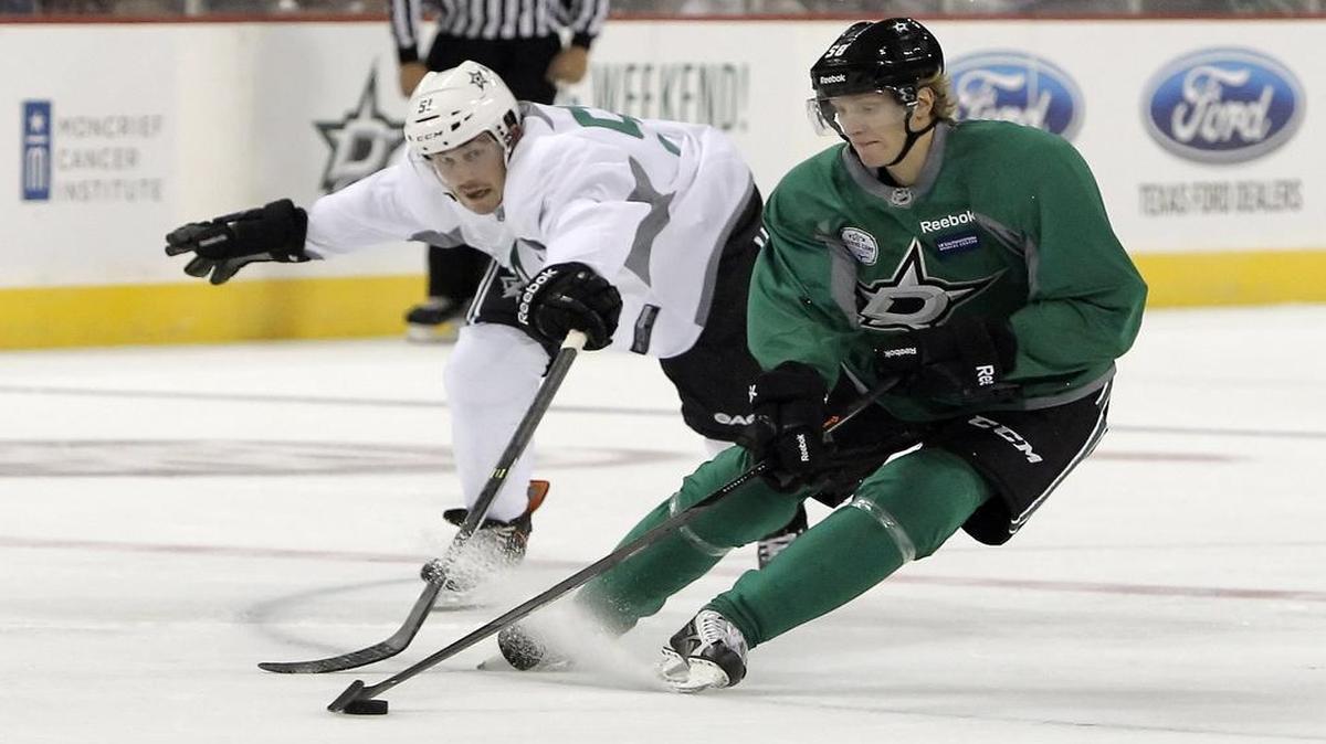 
John Klingberg, right, scored 40 points as a rookie last season for the Dallas Stars.
