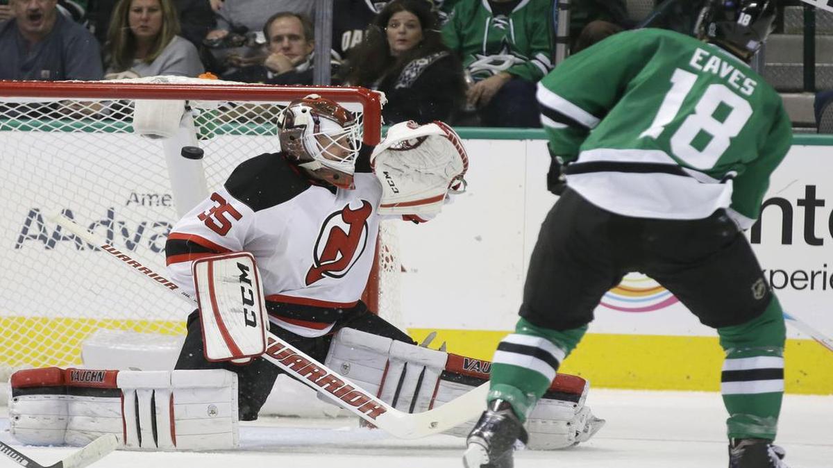 Stars right win Patrick Eaves notched his team-high tying seventh goal of the season Tuesday night against New Jersey Devils goalie Cory Schneider. Still, Dallas lost in overtime for the second consecutive game.