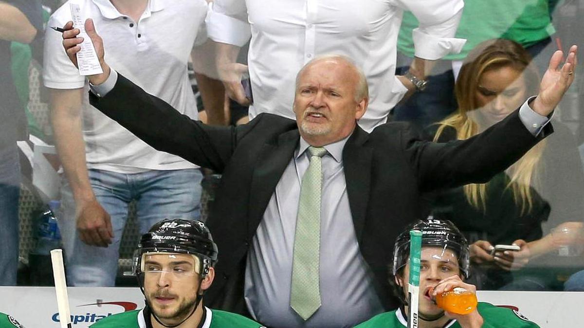 Dallas Stars head coach Lindy Ruff argues a call during action against the St. Louis Blues during Game 7 of the Western Conference semifinals at the American Airlines Center in Dallas, Wednesday, May 11, 2016.