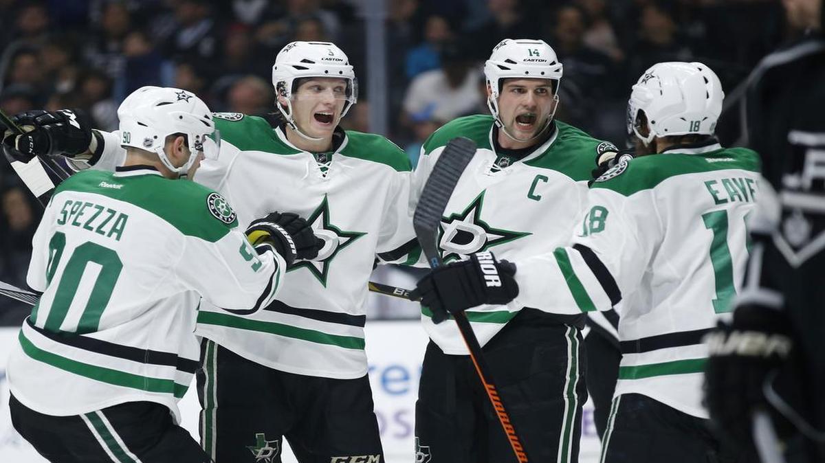 After winning the Western Conference title, the Stars like the look of their core players, including from left, Jason Spezza, John Klingberg, Jamie Benn and Patrick Eaves.