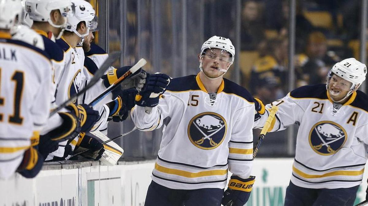 Last year as a 19-year-old rookie, Jack Eichel, middle, led the Sabres in goals (24) and was second in points (56).