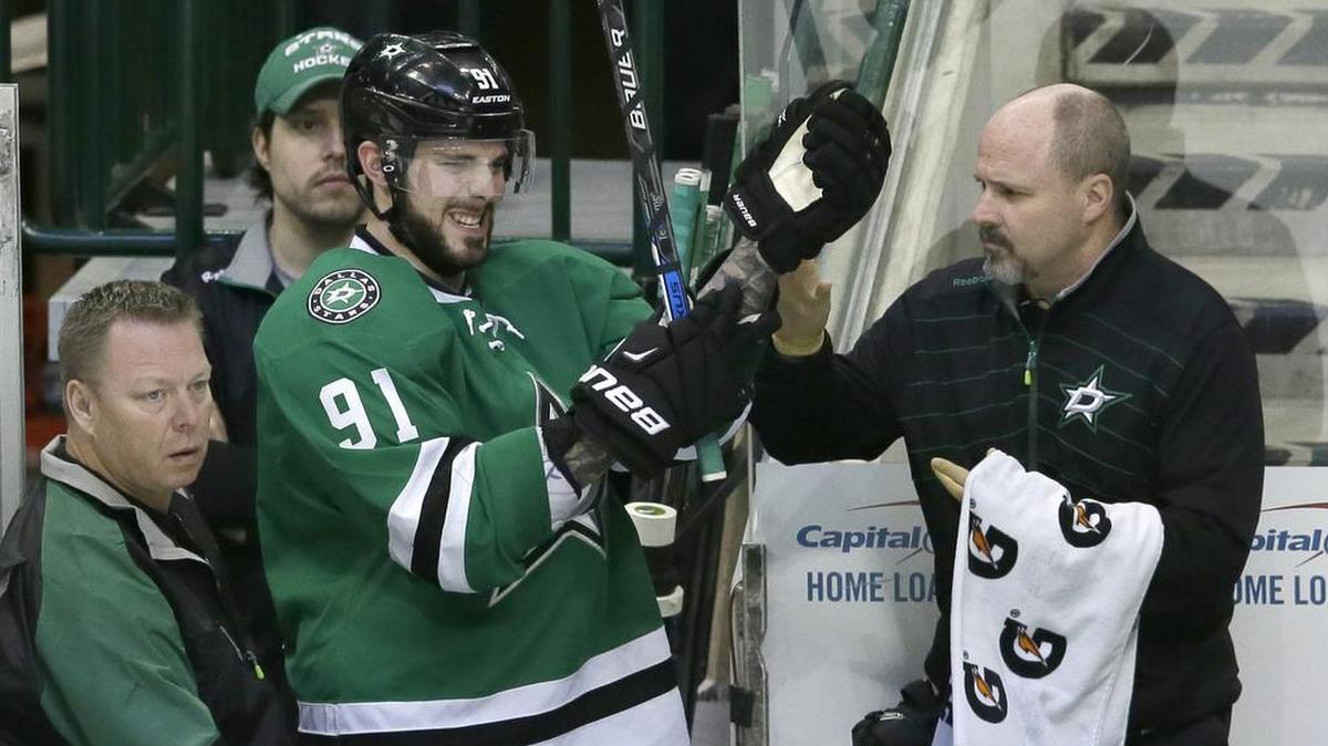 Stars center Tyler Seguin needed attention from a trainer after his left arm was cut by a skate in Saturday’s win over Washington. Seguin played Monday night in Nashville.