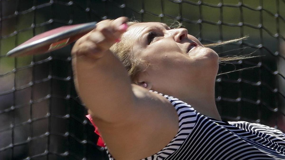 Shelbi Vaughan competes during the final for the women’s discus throw at the U.S. Olympic Track and Field Trials on Saturday in Eugene Ore. She finished second to earn one of three Olympic berths in the event.