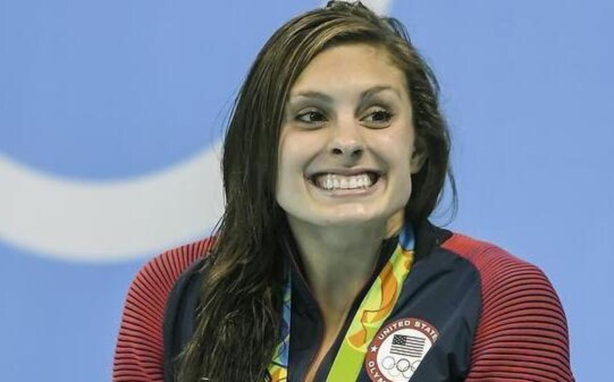 United States swimmer Katie Meili smiled on the medal ceremonies stand with her bronze medal for her performance in the women’s 100m breaststroke final inside the Olympic Aquatics Stadium at the 2016 Summer Olympics Games in Rio de Janeiro, Brazil.