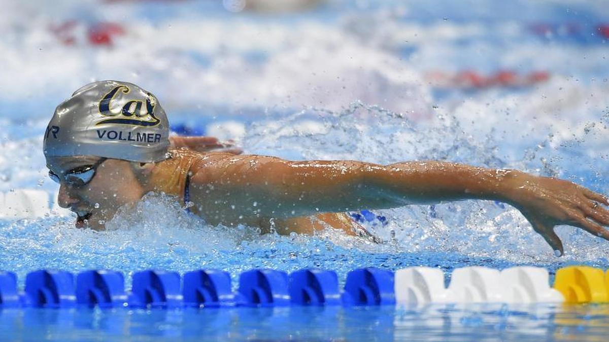 Dana Vollmer swims during the women’s 100-meter butterfly final at the U.S. Olympic swimming trials Monday in Omaha, Neb. She finished second to secure one of two spots on the team in the 100 fly.