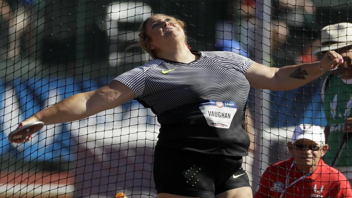 Shelbi Vaughan competes during qualifying for the women’s discus throw at the U.S. Olympic Track and Field Trials on July 1, 2016, in Eugene Ore. Vaughan, a Mansfield Legacy product, graduted from Texas A&M in May with two NCAA titles in discus throwing.