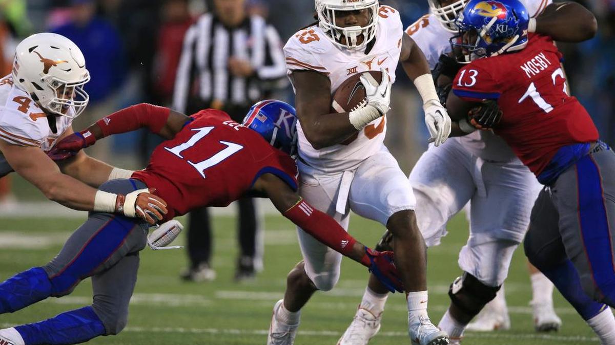 Texas running back D’Onta Foreman, who set the school record last week with 12 consecutive 100-yard rushing games, leads the Longhorns into Friday’s game in Austin against TCU. Kickoff is set for 2:30 p.m. on FS1.