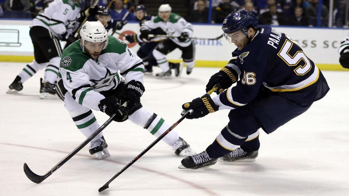 Jason Demers, left, and the Stars will go head to head against Magnus Paajarvi and the St. Louis Blues this weekend in a battle of the best teams in the Western Conference.