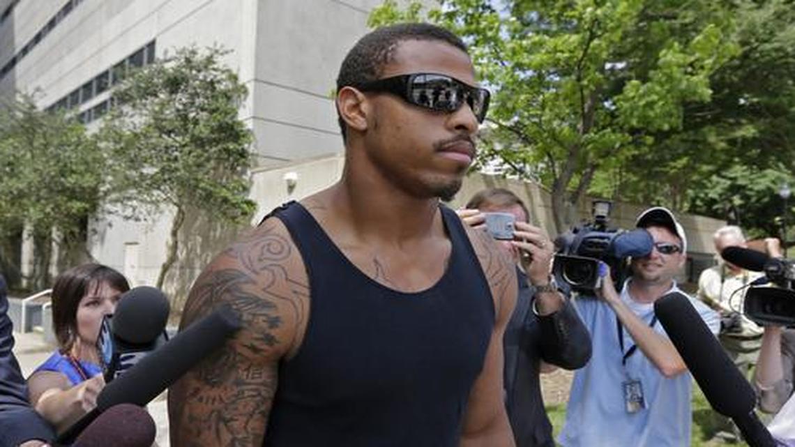 Prosecutors said Greg Hardy attacked his ex-girlfriend, tossing her onto a futon covered with rifles.
