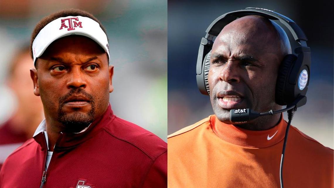 Texas A&M coach Kevin Sumlin, left, and Texas coach Charlie Strong face an uphill battle against donors and expectations heading into 2016.