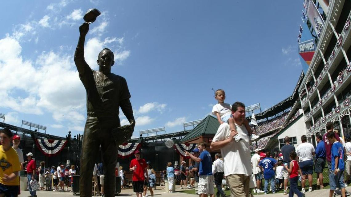 A statue of Nolan Ryan stands at Globe Life Park. Ryan played five seasons for the Rangers, and was the team’s CEO from 2008-13.