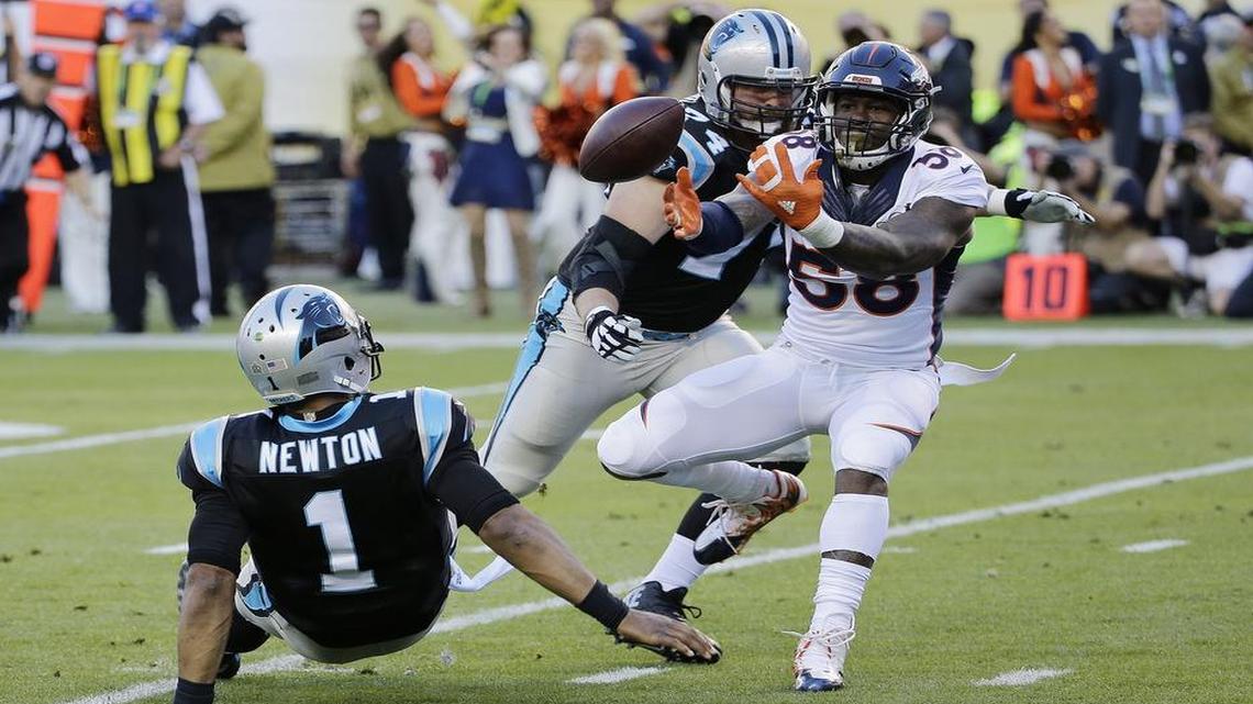 The Broncos and Von Miller, right, meet the Panthers and Cam Newton in a Super Bowl rematch in the season opener.