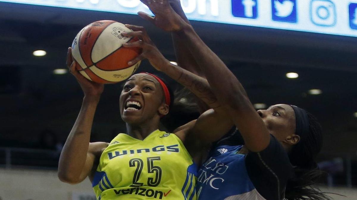 Glory Johnson, left, in action May 20 against Minnesota, and the Dallas Wings go up against the Indiana Fever on Saturday on the road. The game will be televised at 6 p.m. on FS1.