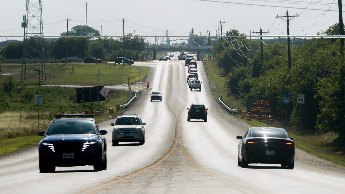 Cars travel on FM 407 near the intersection with Interstate 35W on June 8, 2026, in Argyle.